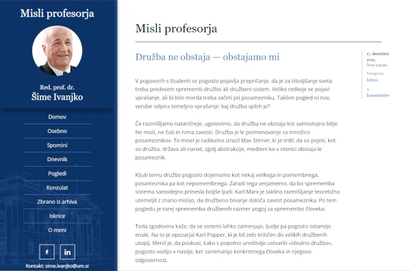 Izdelava spletne strani Misli profesorja