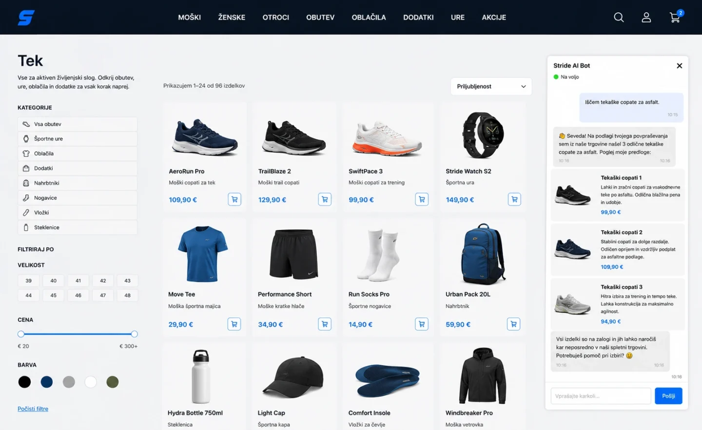AI Chat Bot priporoča izdelke v WooCommerce spletni trgovini.